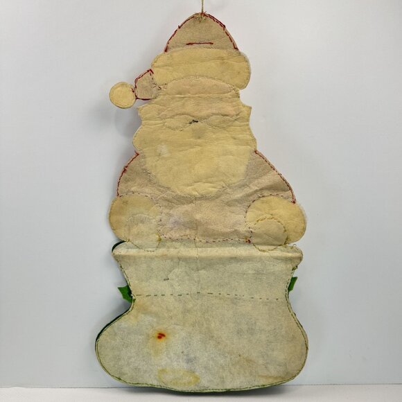 Vintage Handmade Felt Santa Wall Hanging Christmas Card Holder Sequins 23" Retro - Picture 4 of 12